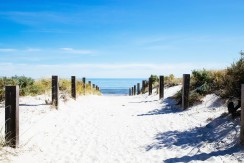 Beach path with wooden fence